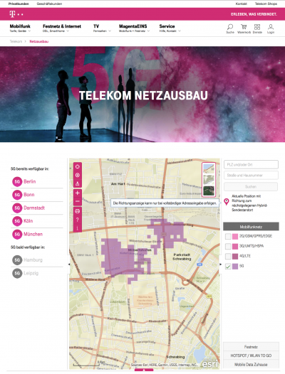 In der Netzausbaukarte können Kunden genau die Versorgungsgebiete ablesen. (Bildquelle: Deutsche Telekom)